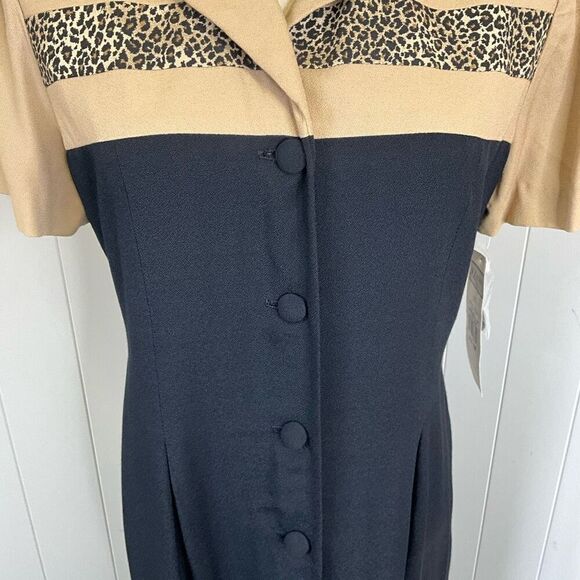 VTG 80s S.L. Fashions Size 12 Petites Statement Leopard Print Button Down Dress - Picture 4 of 16